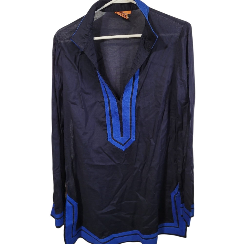 Tory Burch Navy Blue Tunic with Blue Trim 100% Cotton (Size 12)